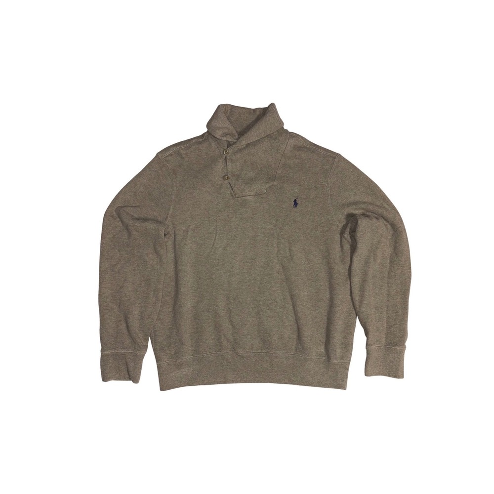 POLO RALPH LAUREN Shawl‎ Collar Pullover Mens L Brown Cotton Button Sweater